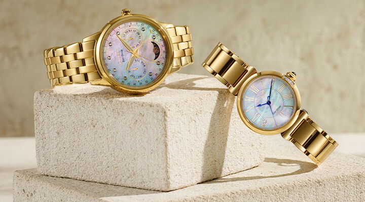 Women's Watches, featuring image of Calendrier watch model FD0002-57D and Citizen L Mae watch model EM1062-57D